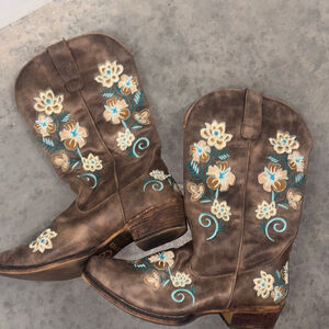 Roper Brown Floral Embroidered Western Boots Women's Size 10